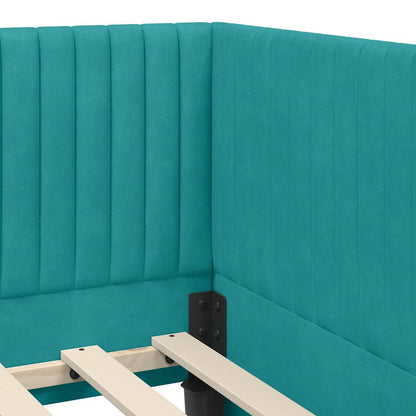 Corner Bed Frame with Headboard Turquoise 90 x 190 cm Velvet