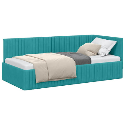 Corner Bed Frame with Headboard Turquoise 90 x 190 cm Velvet
