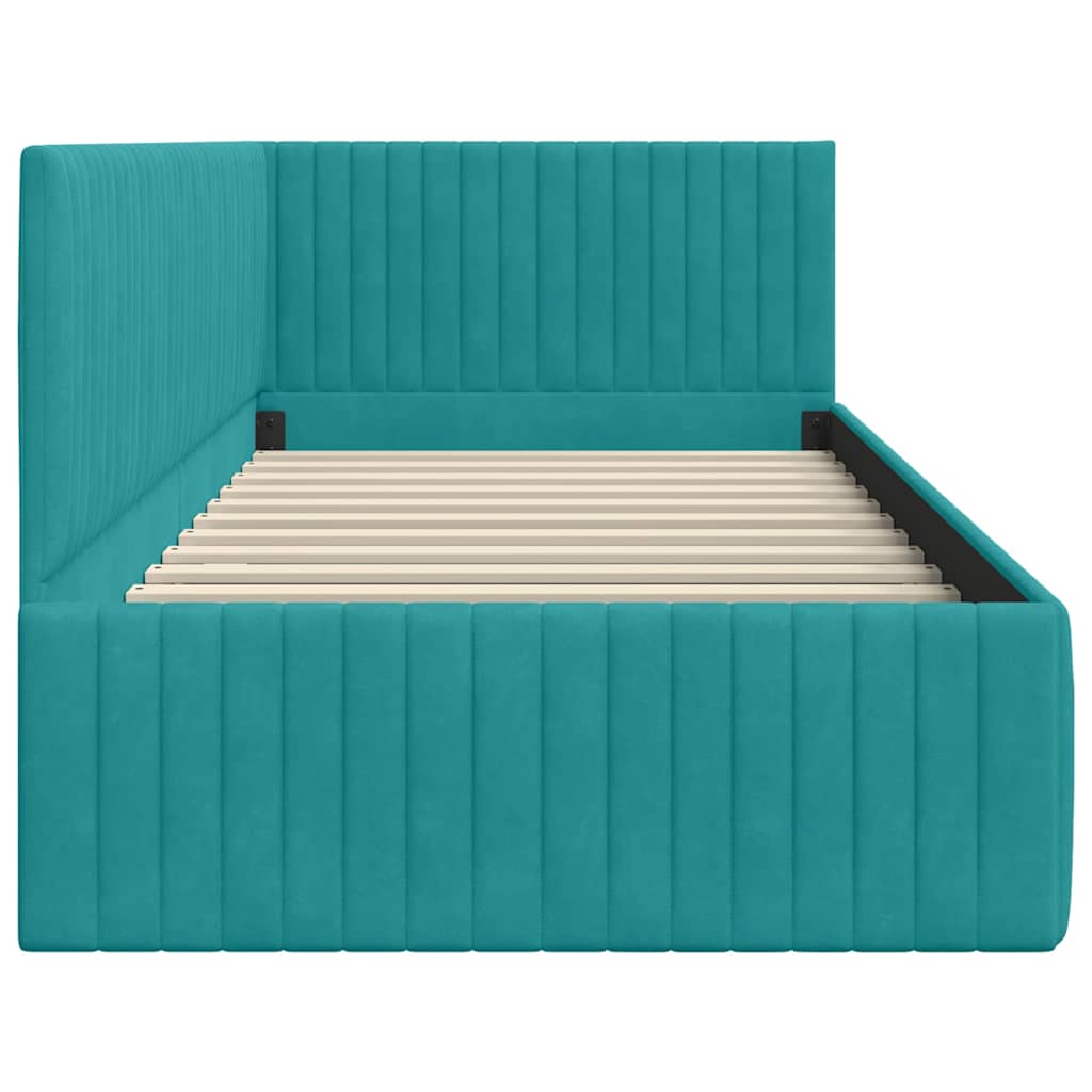 Corner Bed Frame with Headboard Turquoise 90 x 190 cm Velvet