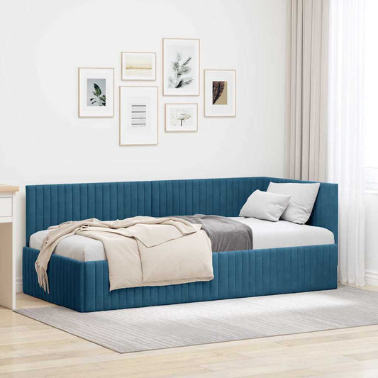 Corner Bed Frame with Headboard Blue 90 x 200 cm Velvet