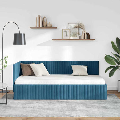 Corner Bed Frame with Headboard Blue 90 x 200 cm Velvet