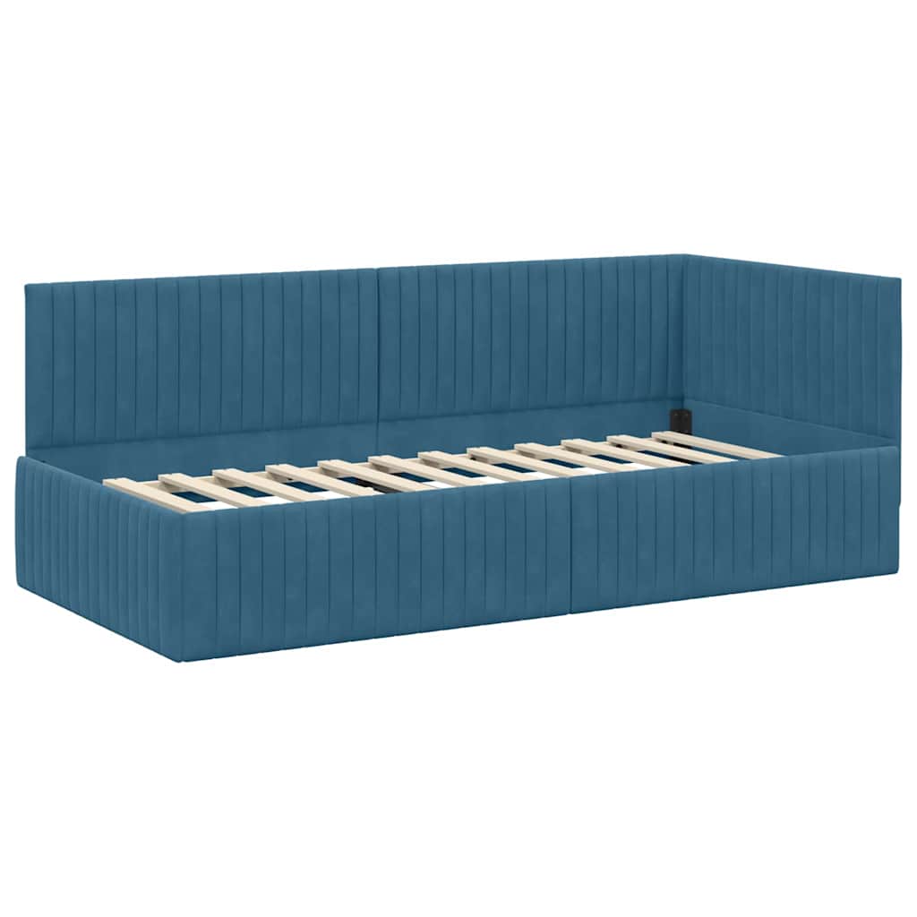 Corner Bed Frame with Headboard Blue 90 x 200 cm Velvet