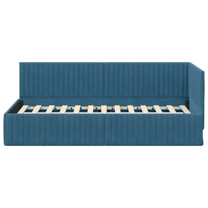 Corner Bed Frame with Headboard Blue 90 x 200 cm Velvet