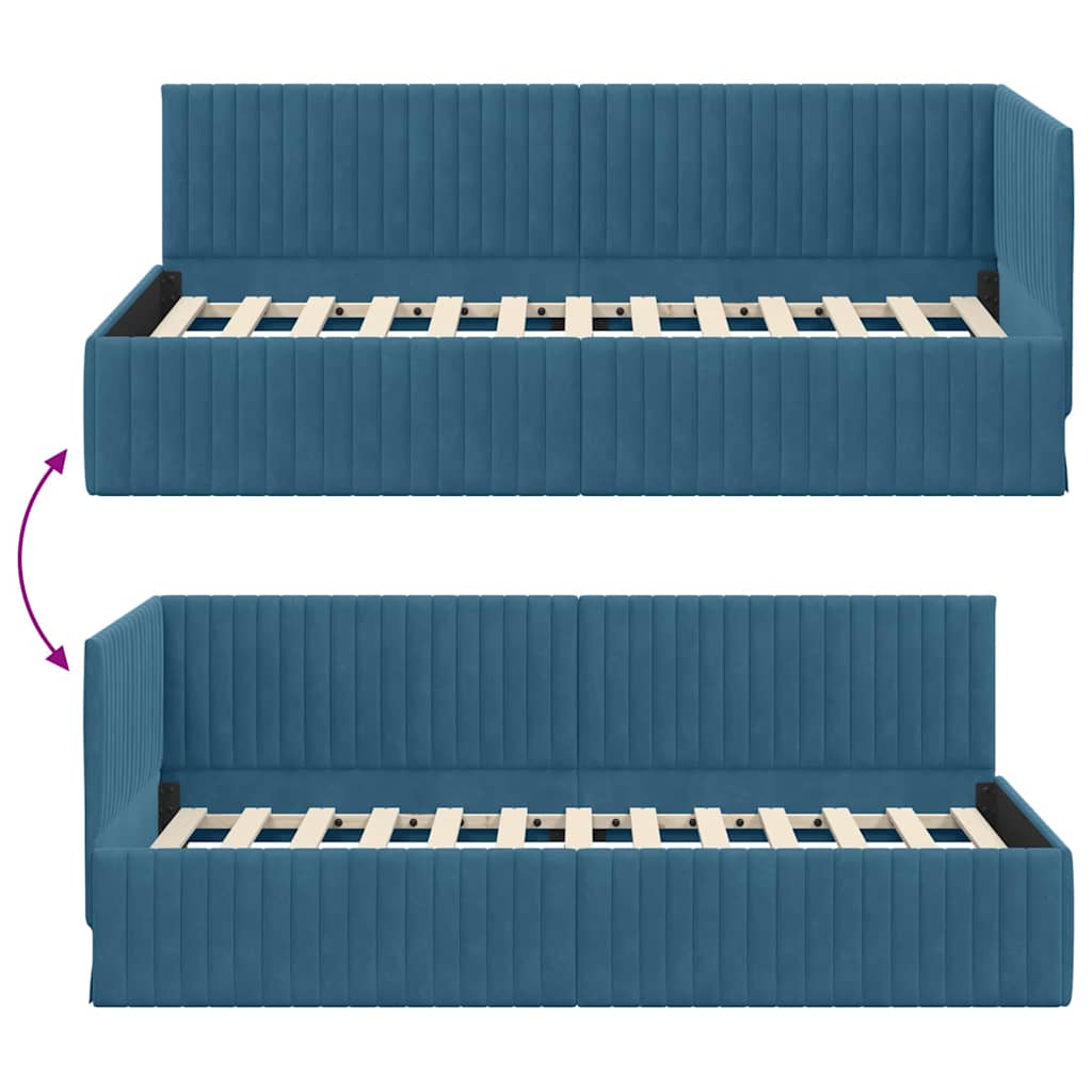 Corner Bed Frame with Headboard Blue 90 x 200 cm Velvet