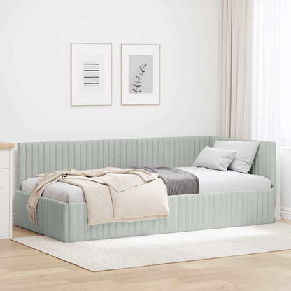 Corner Bed Frame with Headboard Light grey 90 x 200 cm Velvet