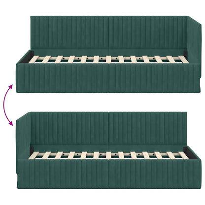 Corner Bed Frame with Headboard Dark green 90 x 200 cm Velvet