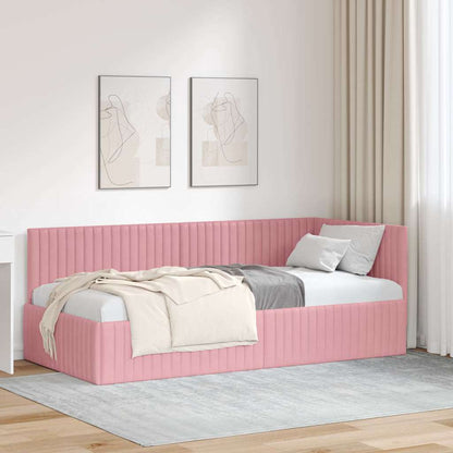 Corner Bed Frame with Headboard Pink 90 x 200 cm Velvet