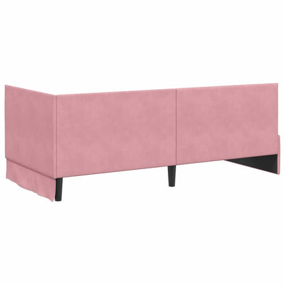Corner Bed Frame with Headboard Pink 90 x 200 cm Velvet