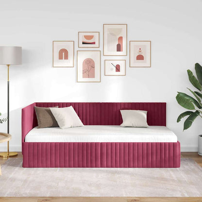 Corner Bed Frame with Headboard Wine red 90 x 200 cm Velvet