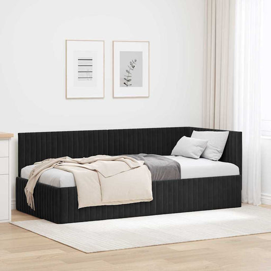 Corner Bed Frame with Headboard Black 90 x 200 cm Velvet