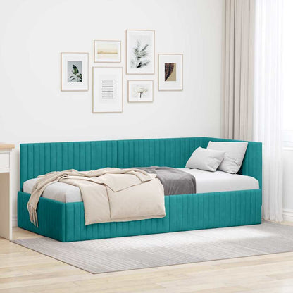 Corner Bed Frame with Headboard Turquoise 90 x 200 cm Velvet