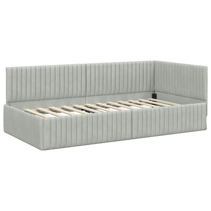 Corner Bed Frame with Headboard Light grey 100 x 200 cm Velvet