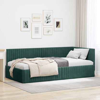 Corner Bed Frame with Headboard Dark green 100 x 200 cm Velvet