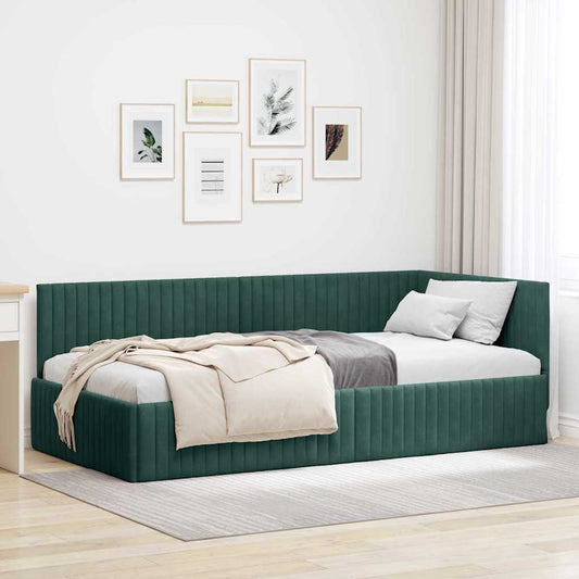 Corner Bed Frame with Headboard Dark green 100 x 200 cm Velvet