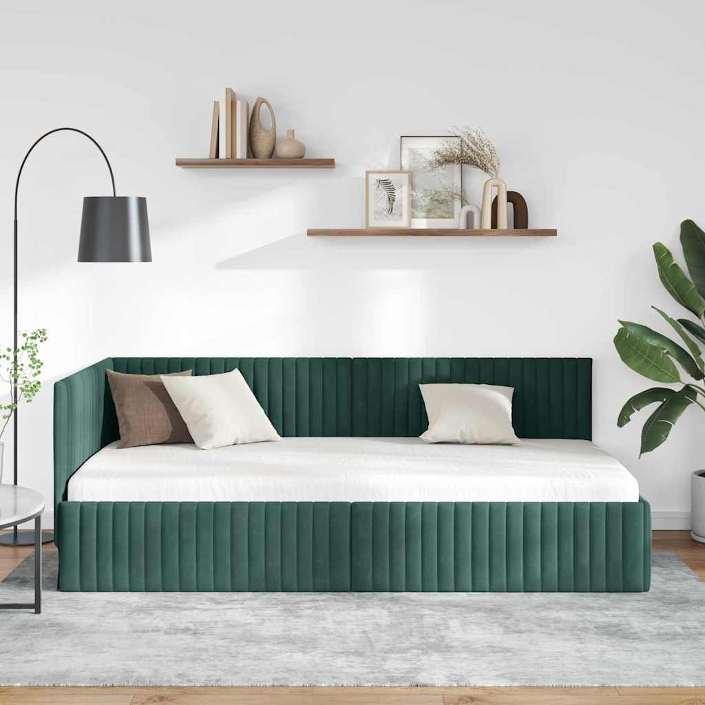 Corner Bed Frame with Headboard Dark green 100 x 200 cm Velvet