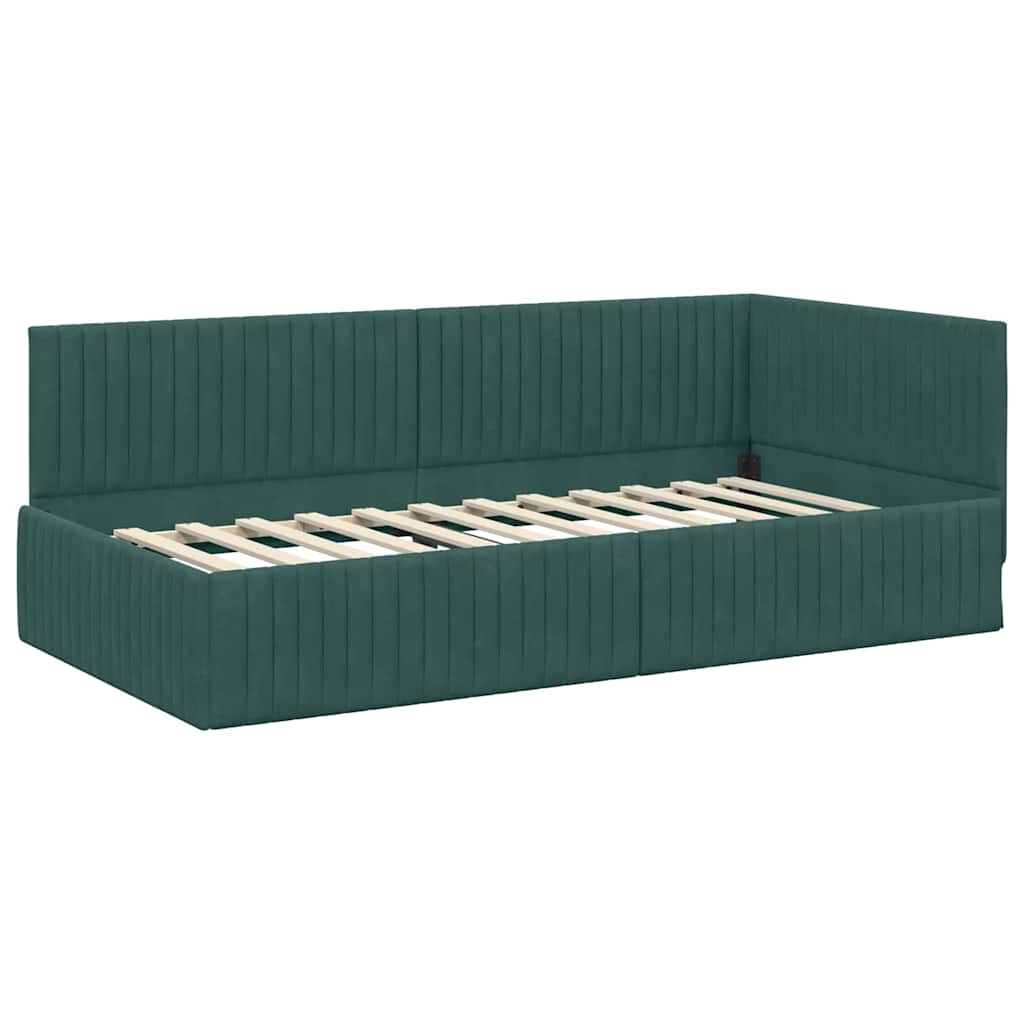 Corner Bed Frame with Headboard Dark green 100 x 200 cm Velvet