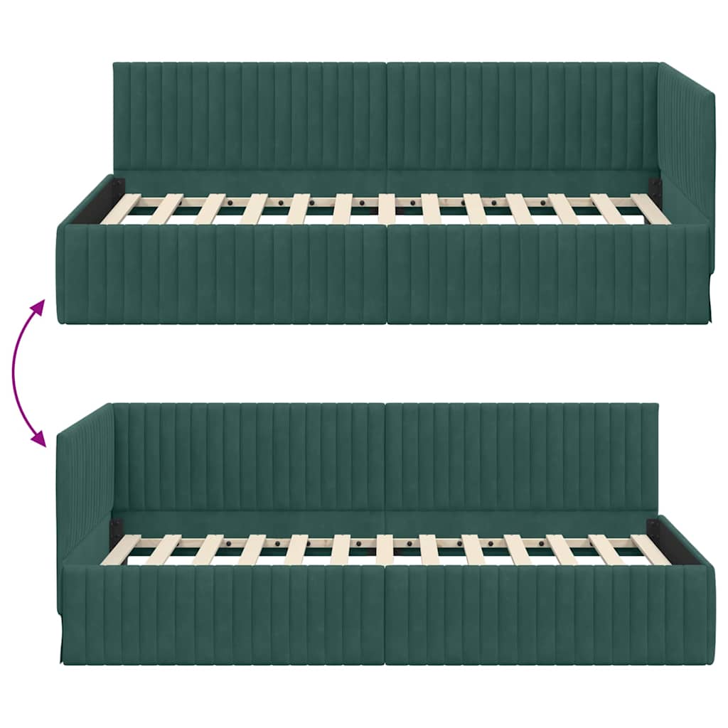Corner Bed Frame with Headboard Dark green 100 x 200 cm Velvet