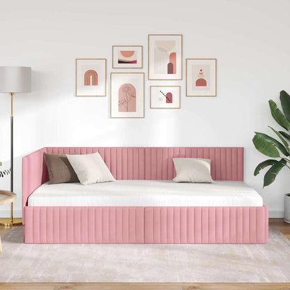 Corner Bed Frame with Headboard Pink 100 x 200 cm Velvet