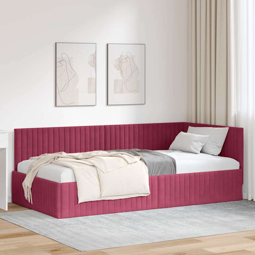 Corner Bed Frame with Headboard Wine red 100 x 200 cm Velvet