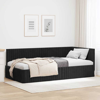 Corner Bed Frame with Headboard Black 100 x 200 cm Velvet
