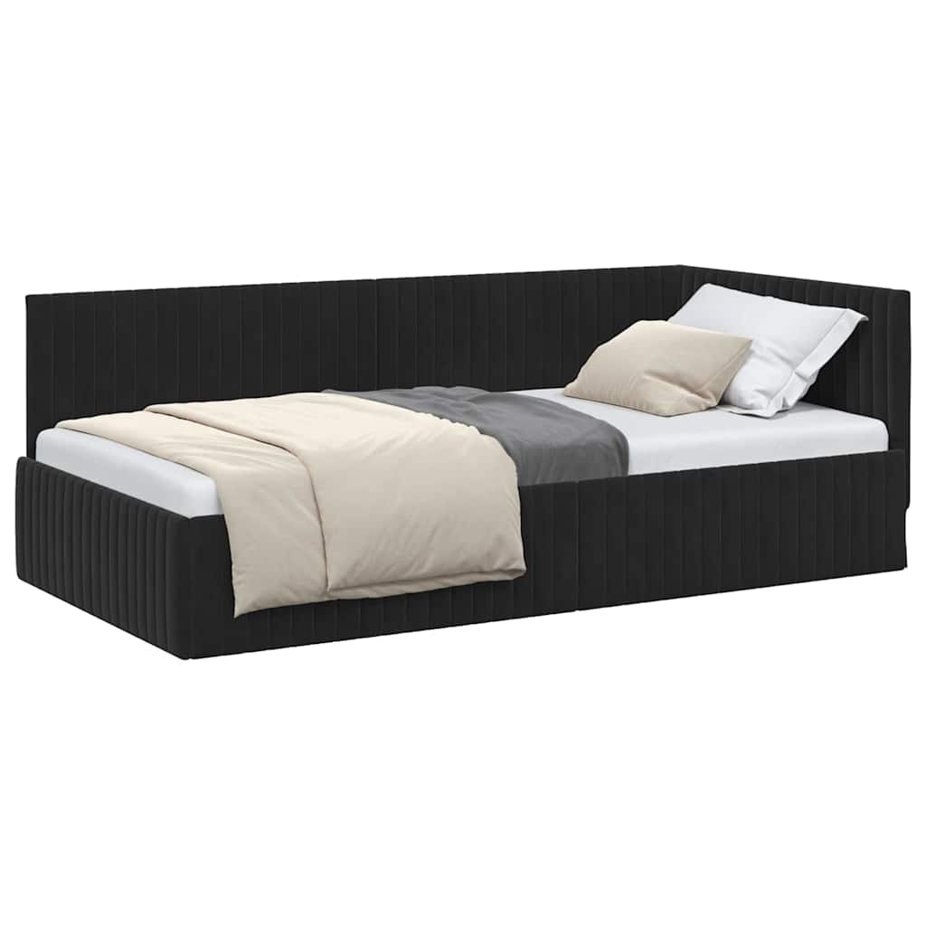 Corner Bed Frame with Headboard Black 100 x 200 cm Velvet