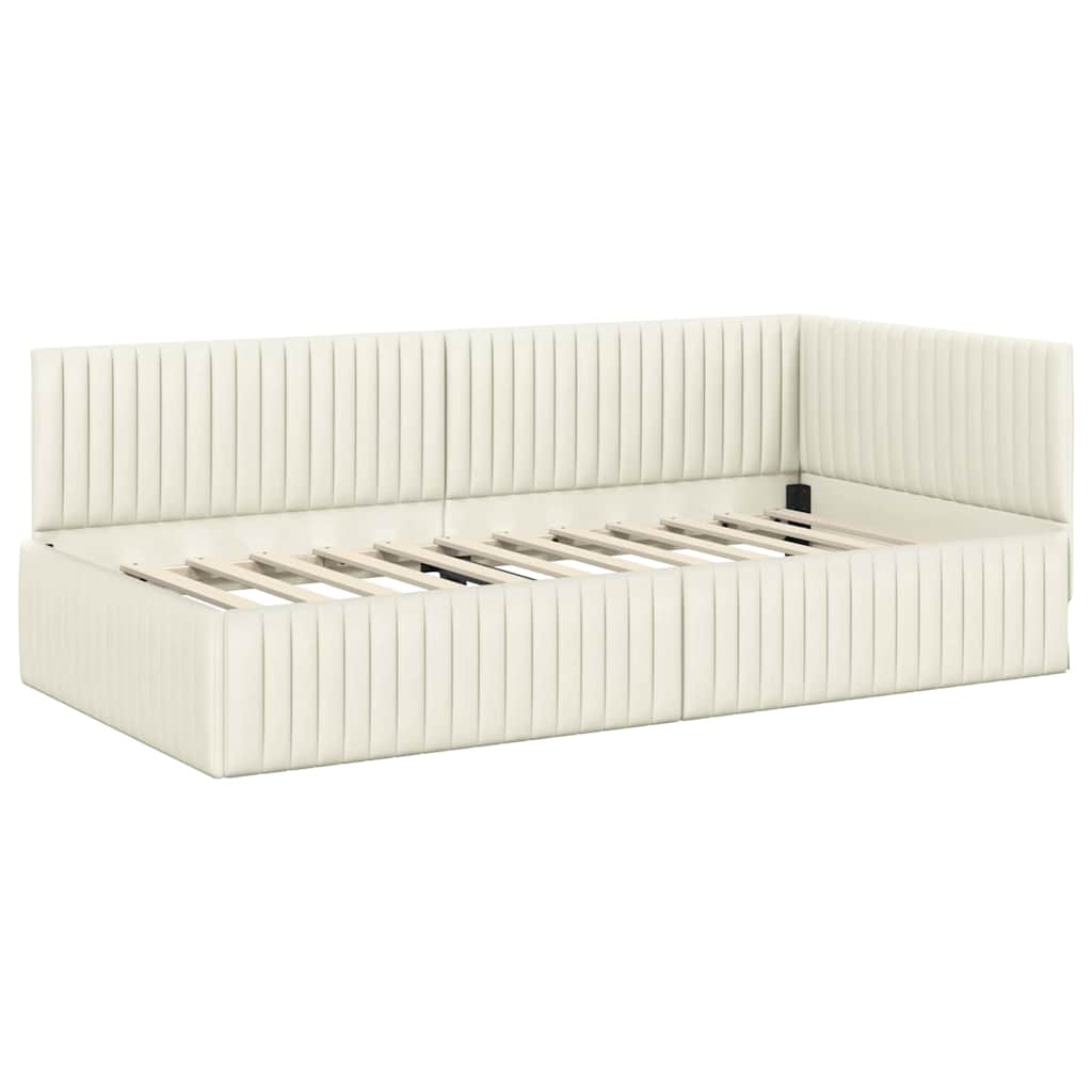 Corner Bed Frame with Headboard Cream 100 x 200 cm Velvet