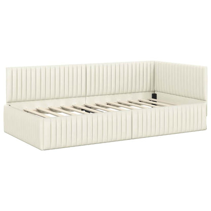 Corner Bed Frame with Headboard Cream 100 x 200 cm Velvet