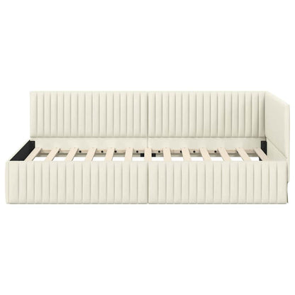 Corner Bed Frame with Headboard Cream 100 x 200 cm Velvet