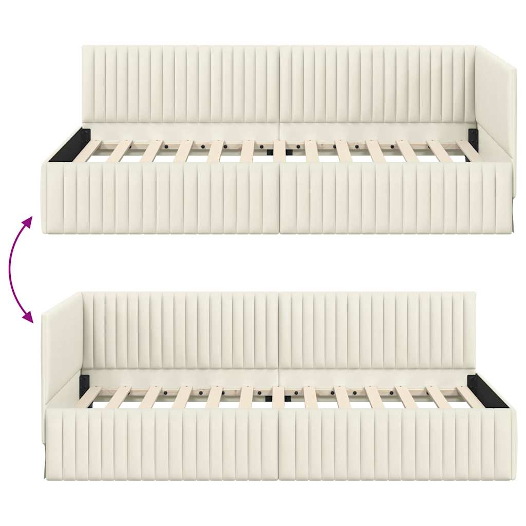 Corner Bed Frame with Headboard Cream 100 x 200 cm Velvet