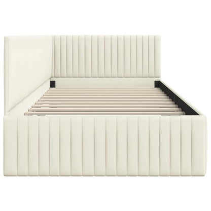 Corner Bed Frame with Headboard Cream 100 x 200 cm Velvet