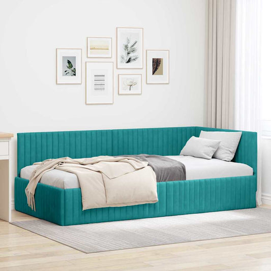 Corner Bed Frame with Headboard Turquoise 100 x 200 cm Velvet