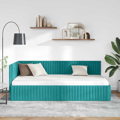 Corner Bed Frame with Headboard Turquoise 100 x 200 cm Velvet