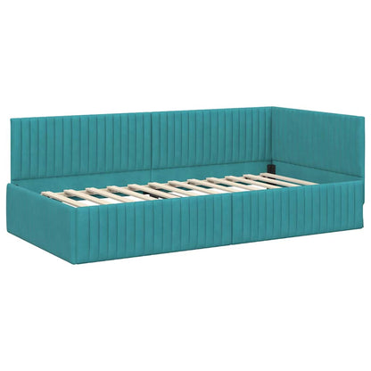 Corner Bed Frame with Headboard Turquoise 100 x 200 cm Velvet