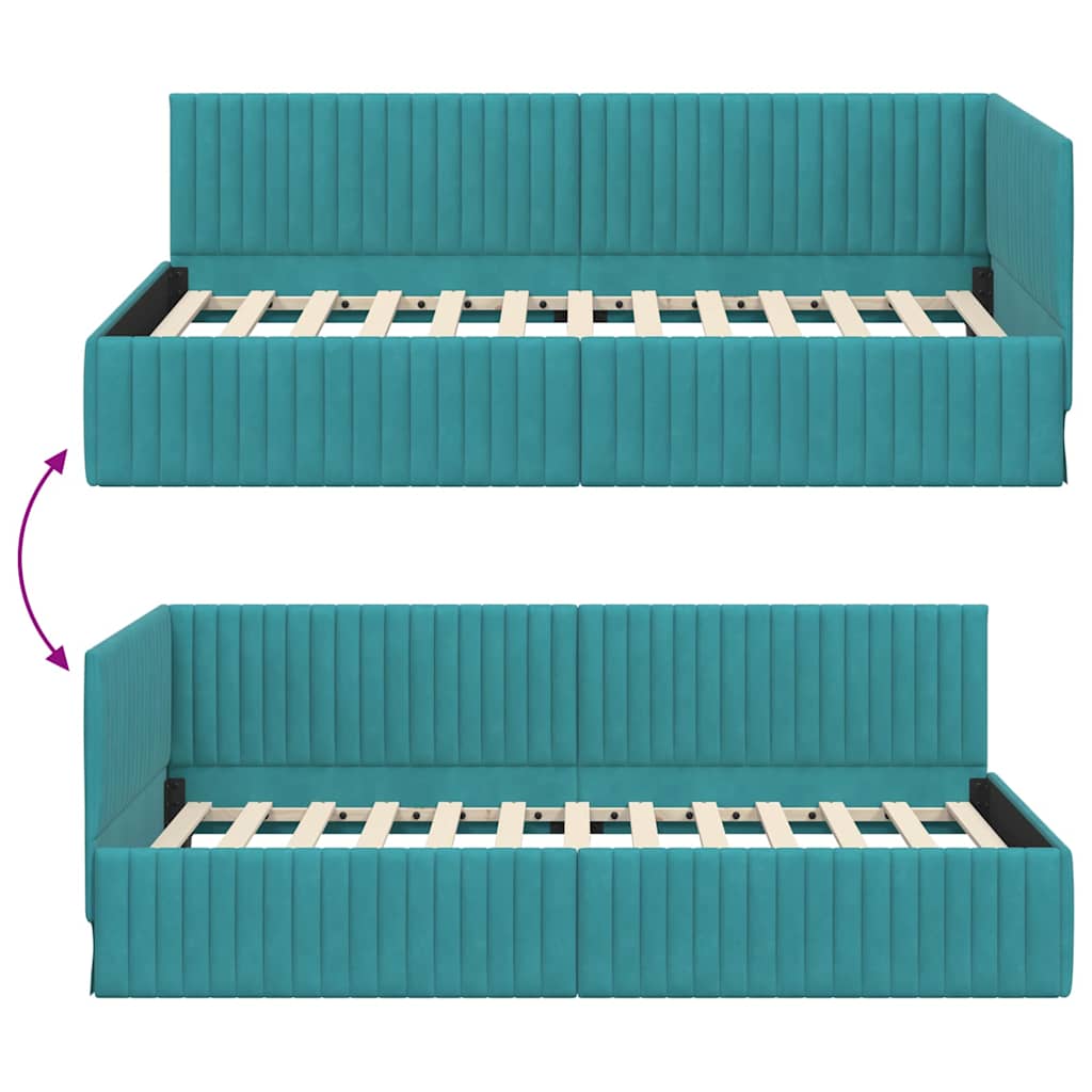 Corner Bed Frame with Headboard Turquoise 100 x 200 cm Velvet