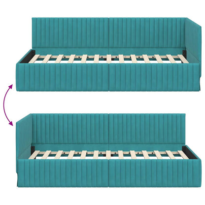 Corner Bed Frame with Headboard Turquoise 100 x 200 cm Velvet