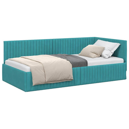 Corner Bed Frame with Headboard Turquoise 100 x 200 cm Velvet