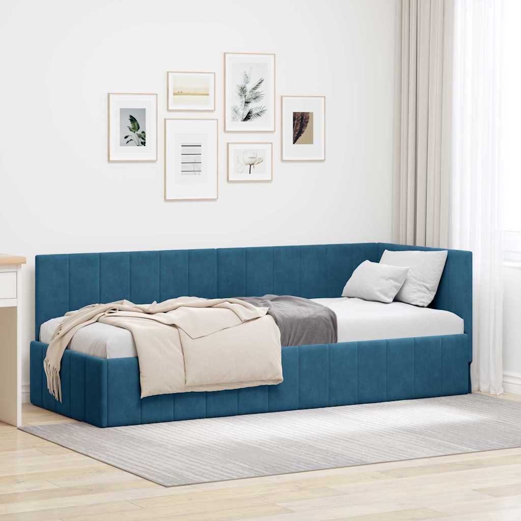 Corner Bed Frame with Headboard Blue 80 x 200 cm Velvet