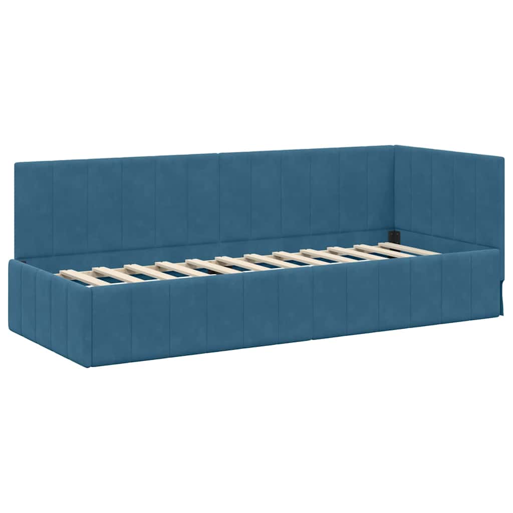 Corner Bed Frame with Headboard Blue 80 x 200 cm Velvet
