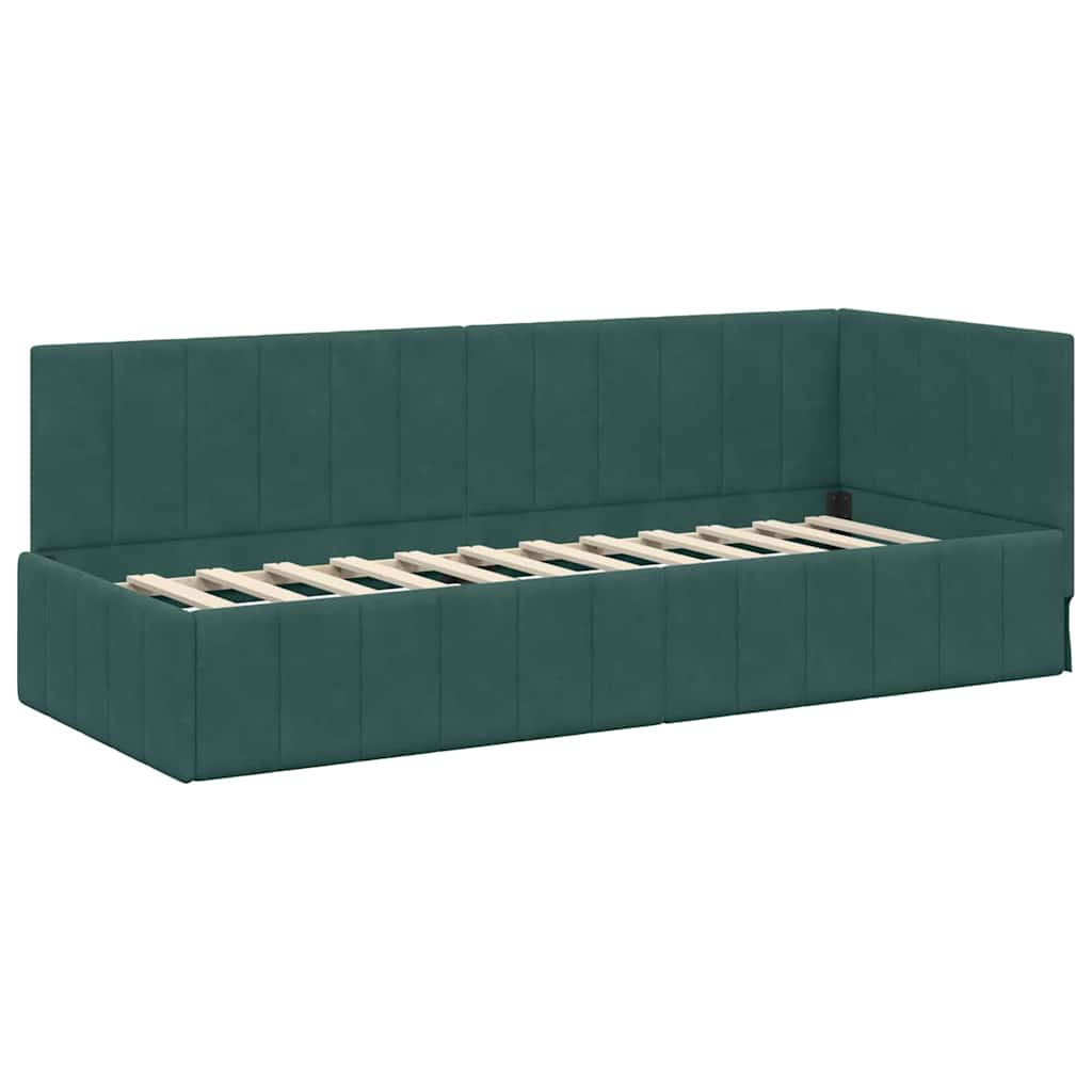 Corner Bed Frame with Headboard Dark green 80 x 200 cm Velvet