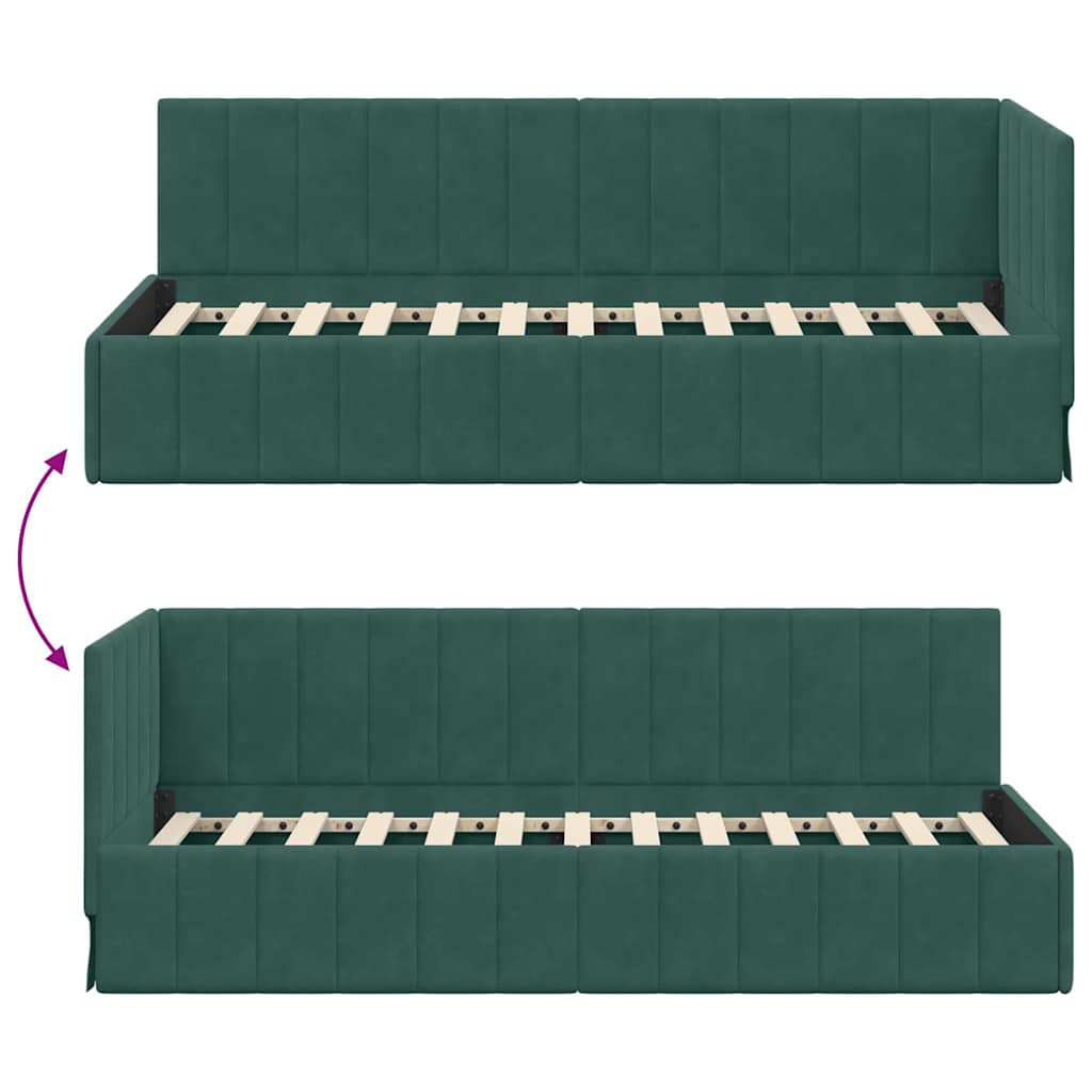 Corner Bed Frame with Headboard Dark green 80 x 200 cm Velvet