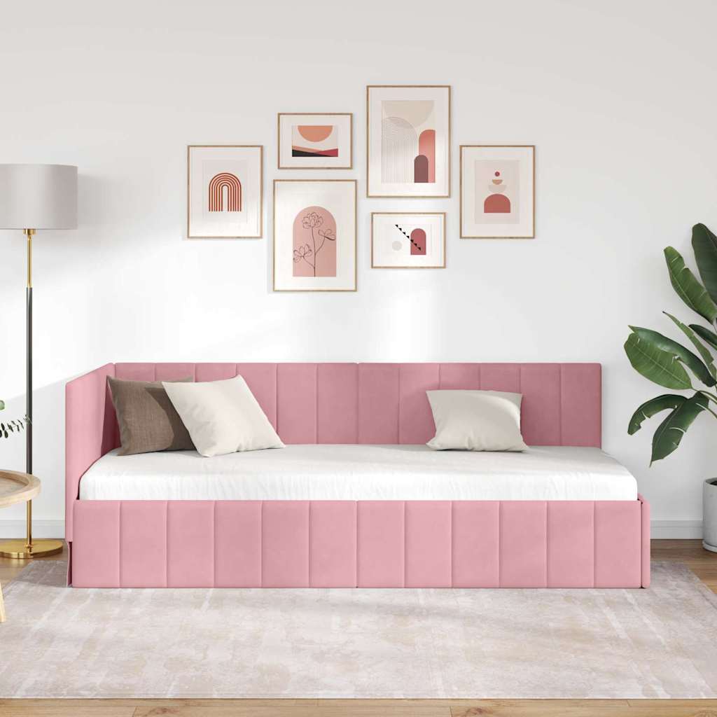 Corner Bed Frame with Headboard Pink 80 x 200 cm Velvet