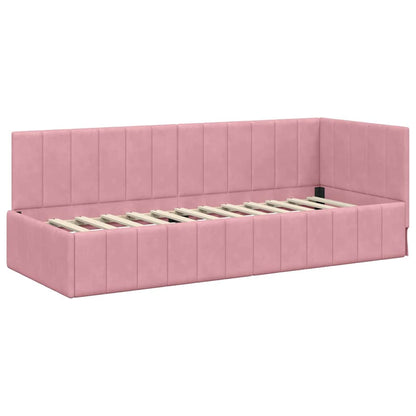 Corner Bed Frame with Headboard Pink 80 x 200 cm Velvet