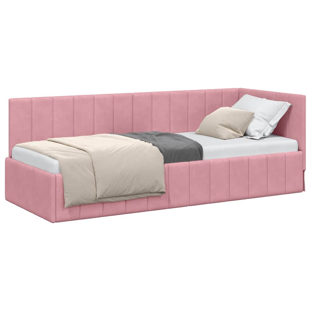 Corner Bed Frame with Headboard Pink 80 x 200 cm Velvet