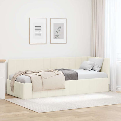 Corner Bed Frame with Headboard Cream 80 x 200 cm Velvet