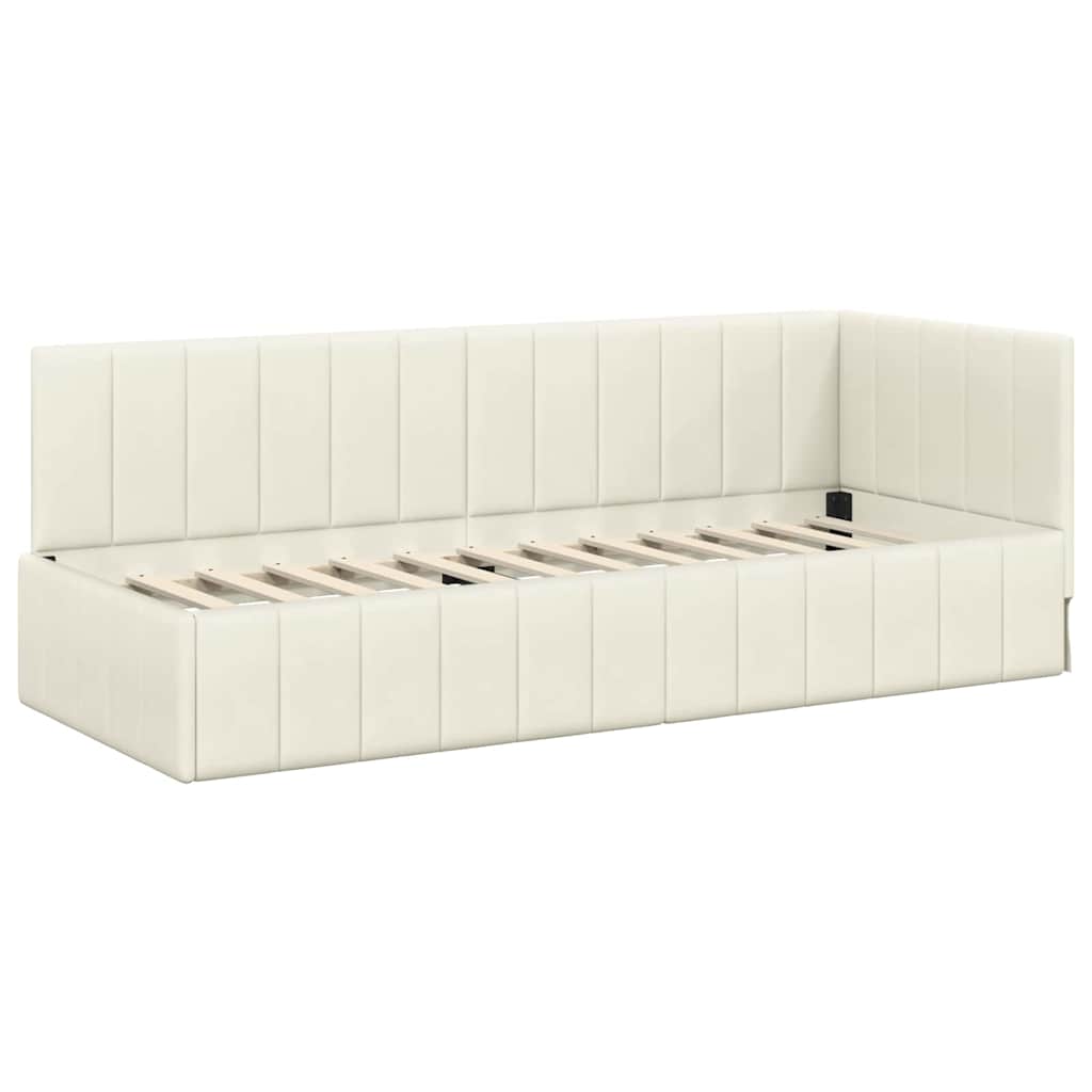 Corner Bed Frame with Headboard Cream 80 x 200 cm Velvet