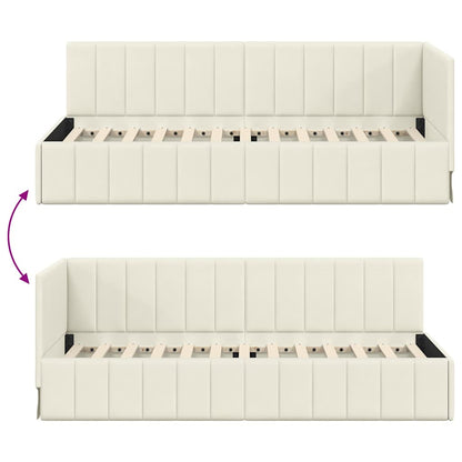 Corner Bed Frame with Headboard Cream 80 x 200 cm Velvet