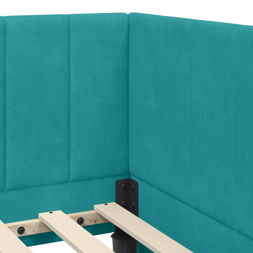 Corner Bed Frame with Headboard Turquoise 80 x 200 cm Velvet