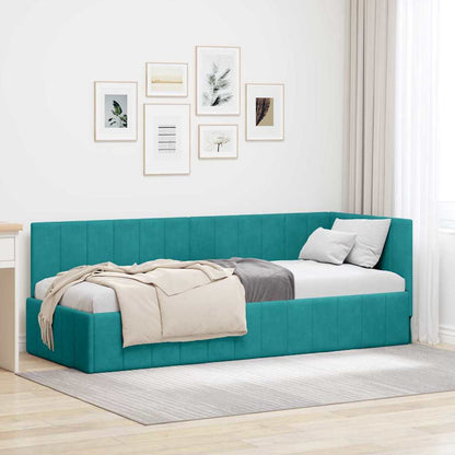 Corner Bed Frame with Headboard Turquoise 80 x 200 cm Velvet