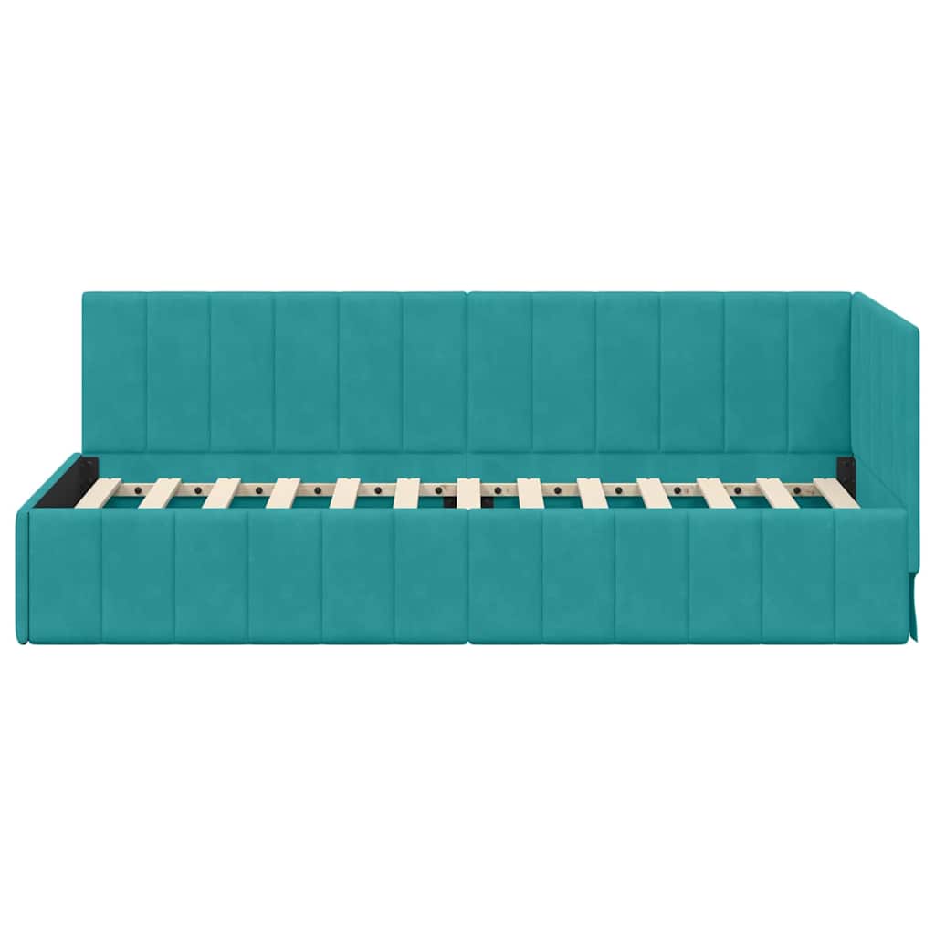Corner Bed Frame with Headboard Turquoise 80 x 200 cm Velvet