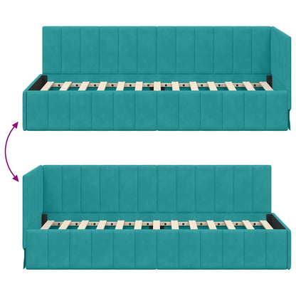 Corner Bed Frame with Headboard Turquoise 80 x 200 cm Velvet